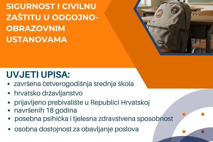Upisi u tijeku! Operativni djelatnik/ica za sigurnost i civilnu zaštitu u odgojno-obrazovnim ustanovama